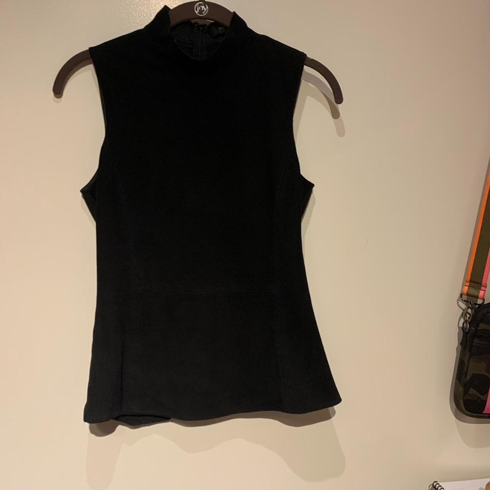 Theory black suede sleeveless top.